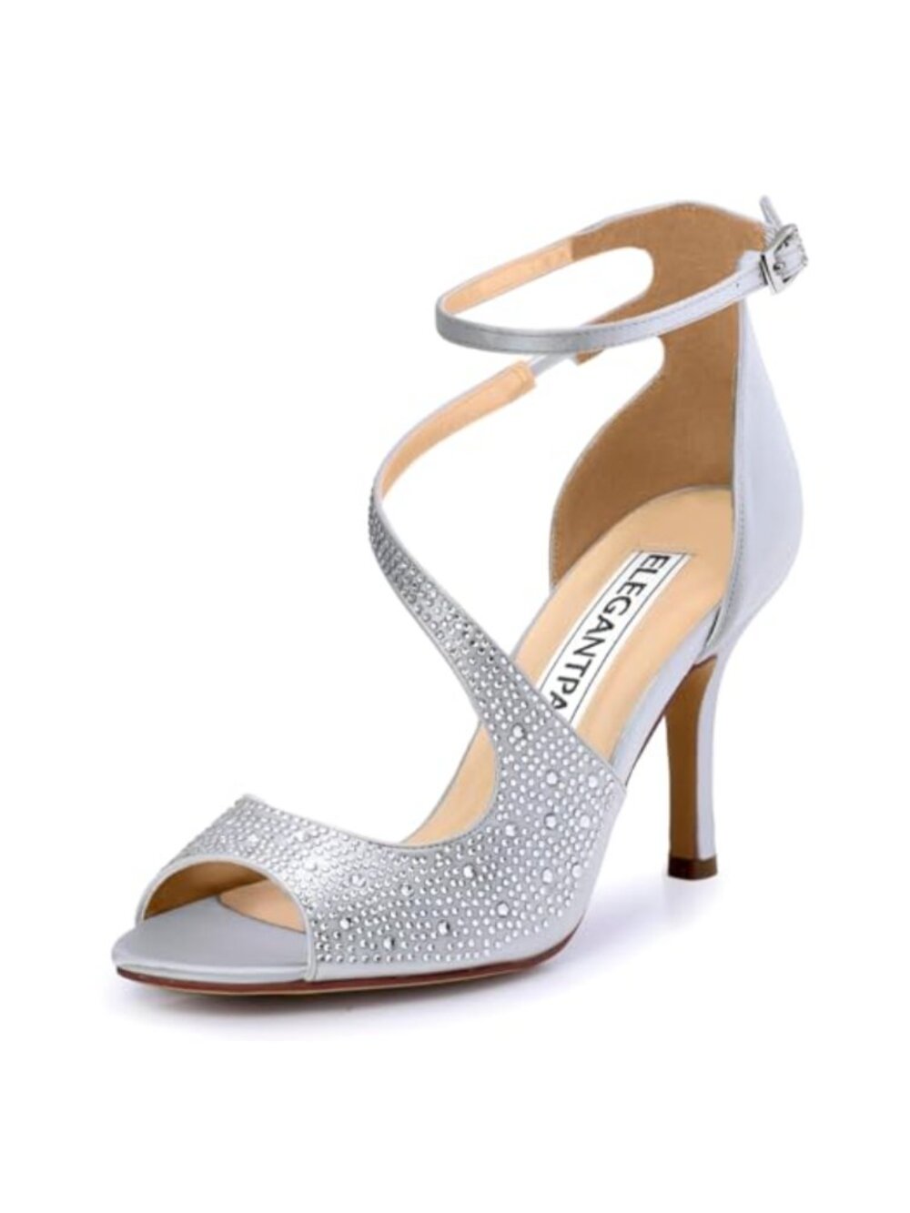 Rhinestone Peep Toe High Heel Sandals with Cross Strappy Ankle Strap